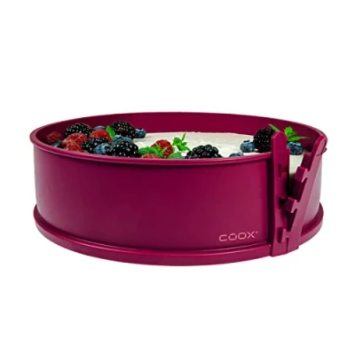Imagen de coox Molde desmontable con base de cristal 26 cm diámetro, color rojo oscuro, para servir y cortar directamente sobre la bandeja cristal, no es necesario trasladar el contenido, CXSFG26DR