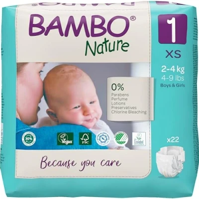 Imagen de Bambo Pañales Talla 1 Recien Nacido 2 4Kg Eco Nature, Multicolor, Pack of 22 Nappies