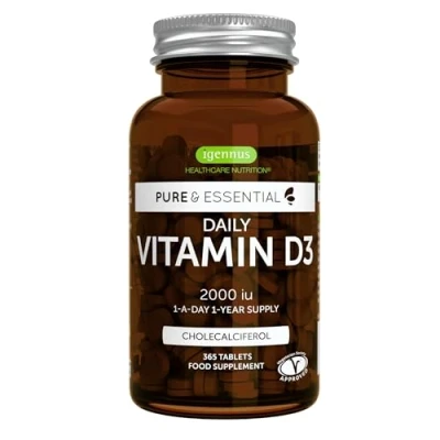 Imagen de Vitamina D3 2000 UI Diaria, Colecalciferol Vegetariano, Suministro para 1 Año, 365 pequeños comprimidos, de Igennus