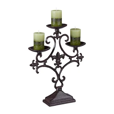 Imagen de Relaxdays Candelabro Antiguo, Hierro Fundido, Marrón, 28,5 x 23 7,5 cm