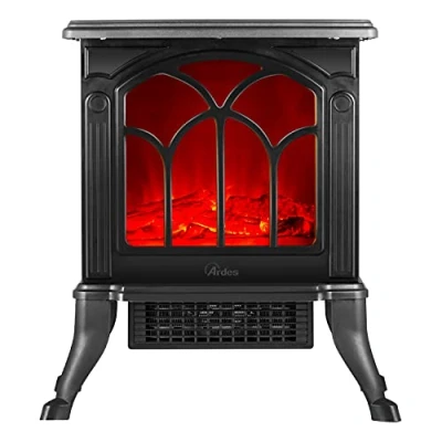 Imagen de ARDES AR354 Chimenea Eléctrica Cerámica Efecto Leña Ardiente, Llama Regulable y Termostato, Estufa Falsa Eléctrica, Clásica Negra