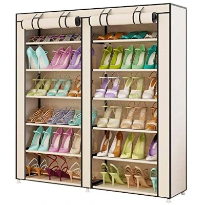 Imagen de BAKAJI Zapatero para ahorrar espacio, con 7 estantes, 115 x 30 110 cm, hasta 36 pares de zapatos, estructura acero y revestimiento tela TNT impermeable