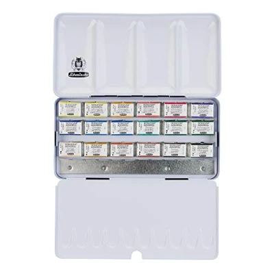Imagen de Schmincke caja de pinturas HORADAM® AQUARELL con 18 acuarelas finas, 74318097, metálica, juego pintura, x 1/1 celdas, espacio vacio para 6 o 12 1/2 godets