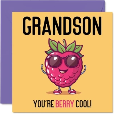 Imagen de tarjetas de cumpleaños para nieto, Berry Cool, divertida tarjeta feliz nieto abuelos, regalos nietos, felicitación broma 145 mm x