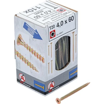 Imagen de BGS Diy 88007 Tornillos multiuso con perfil en T (para Torx) T20 4,0 x 60 mm 110 piezas