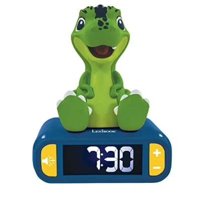 Imagen de LEXIBOOK Despertador con luz Nocturna de Dinosaurios, Reloj Snooze niñas, Azul/Verde, Color
