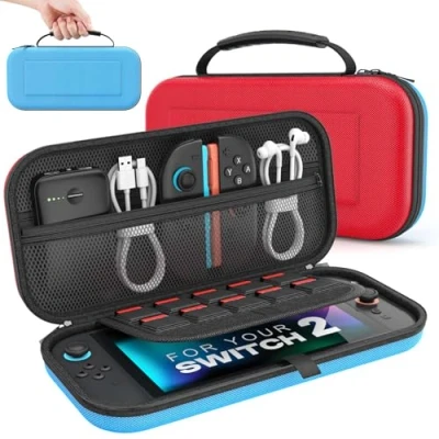Imagen de MoKo Funda para Nintendo Switch 2 2025, Estuche de Transporte con 10 Cartuchos, Protectora Carcasa Rígida Portátil Viaje Consola y Accesorios, Rojo&amp;Azul