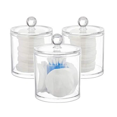 Imagen de Relaxdays Set de 3 dispensadores Discos algodón, Cajas Tapa, Fibra acrílica, Transparente, 13 x 10 cm,