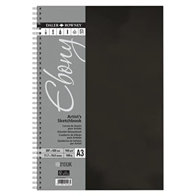 Imagen de Daler Rowney Ebony Cuaderno Dibujo Espiral Tapa Negra Retrato A3 160G 54 hojas