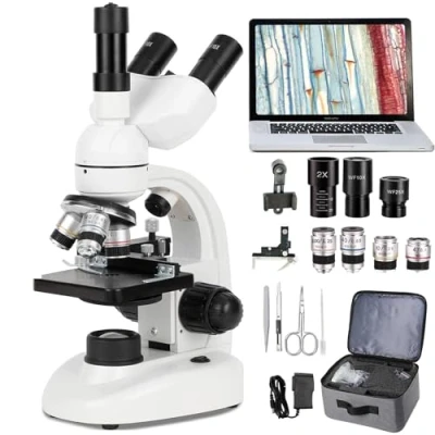 Imagen de Microscopio BiolóGico Trinocular Compuesto Profesional 40 5000x Ocular ElectróNico/Lentes Objetivas (4X,10x,40x, 100x)/Oculares (10x,25x,2X)/Bolsa De Almacenamiento,White