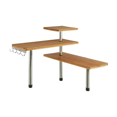 Imagen de Estantería de esquina bambú y acero inoxidable, cocina, baño o escritorio, ideal para ahorrar espacio, madera, 43,5 x 39 cm