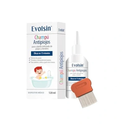 Imagen de Evolsin champu antipiojos con peine adultos y niños + de 6 meses tratamiento piojos liendres 120 ml respetuoso el cuero cabelludo actúa en 15 minutos