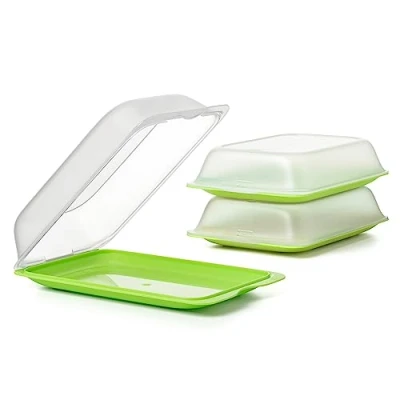 Imagen de TATAY Set de 3 Porta Embutidos y Alimentos Fresh MAXI, Libre BPA, Reutilizables, Apilables, Apto Lavavajillas Microondas, Color Lima. Medidas 17 x 6,2 25,2 cm