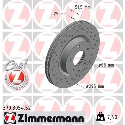 Imagen de ZIMMERMANN 370.3054.52 Disco de freno 295 25 6/5 5 114 ventilación interna, perforado revestido MAZDA: 3 Hatchback, CX 3, Berlina
