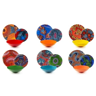 Imagen de Excelsa Ghana Vajilla de 18 piezas, porcelana y gres, decoración multicolor, 6 personas