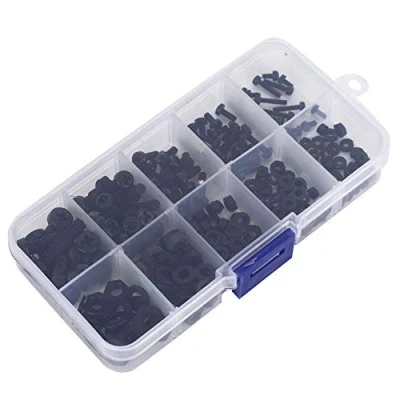 Imagen de Elprico Tornillos de Nylon Nylon, Juego multifunción, Sujetadores M2 / M2.5 M3 M4 M5 Industria para mecánica(Black 270pcs Screw Set)