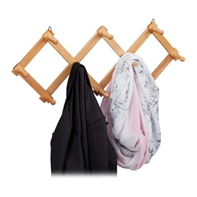 Imagen de Relaxdays Perchero Pared Extensible, Colgador Recibidor Madera, Entrada, Diseño Tijera, 10 Ganchos, Natural