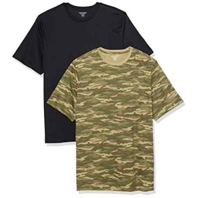 Imagen de Amazon Essentials Camiseta de manga corta, cuello redondo y corte recto Hombre, Pack 2, Estampado Camuflaje/Negro, M
