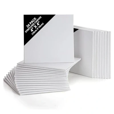 Imagen de Belle Vous Lienzos para Pintar (Pack de 24) 10 x cm Set Paneles Lienzo Pre Estirado Aptos Pintura Acrílica y al Óleo Blanco Bocetos Dibujos