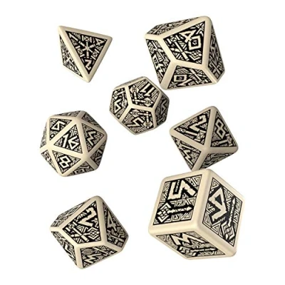 Imagen de Q WORKSHOP Dwarven Beige &amp; Black RPG Ornamented Dice Set 7 Polyhedral Pieces
