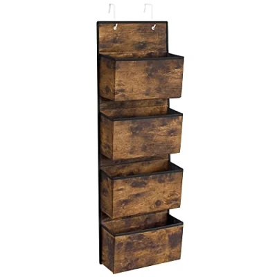 Imagen de SONGMICS Organizador Colgante de Puerta con 4 Bolsillos, Bolsa y Pared, para Dormitorio, Sala Estar, Oficina, 12 x 33,5 100 cm, Marrón Rústico RDH004X01