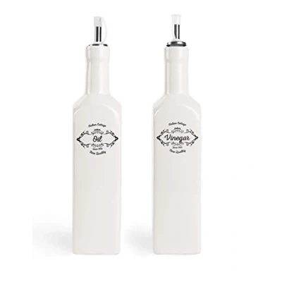 Imagen de Excelsa Fine Quality Juego de Botellas Aceite y vinagre, Cerámica, Color Blanco