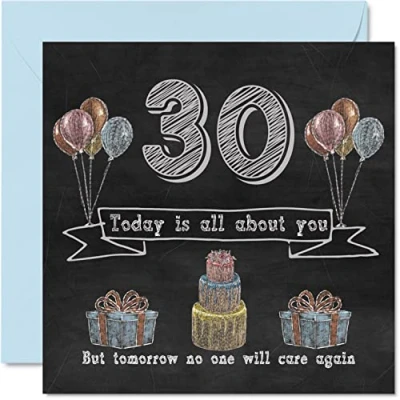 Imagen de Stuff4 Divertidas tarjetas de cumpleaños 30 para hombres y mujeres, pizarra tiza, tarjeta feliz tía, mamá, papá, hija, hijo, hermana, tío, hermano, primo, 145 mm x