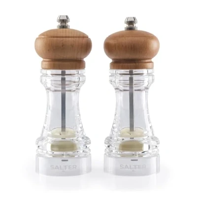 Imagen de Salter 7607 WDXR Molinillo sal Y pimiento, Juego De 2, Fácil usar, Duros Ajustables, Hecho Con Madera Haya, mecanismo girar para moler incluido, cómodo Ajustar Fina A Gruesa