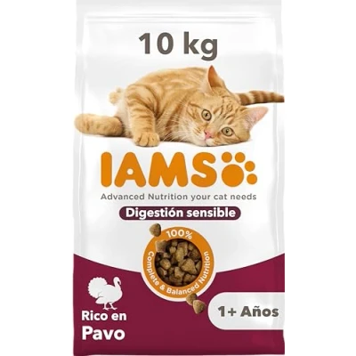 Imagen de IAMS Alimento seco para gatos con digestión sensible comida seca adultos de más 1 año rico en pavo, 10 kg