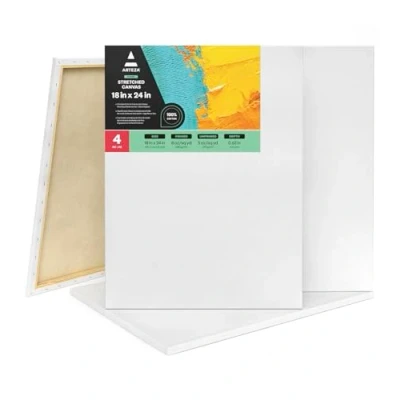 Imagen de Arteza Lienzo para pintar cuadros 45.7x61 cm Pack de 4 100% algodón Lienzos en blanco pre estirados acrílico, óleo, y medios húmedos artistas profesionales aficionados