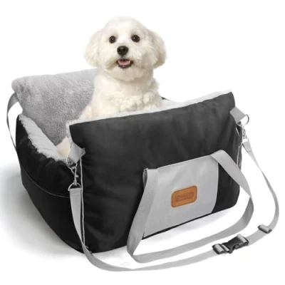 Imagen de Nobleza Asiento de Coche para Perros Pequeños, Elevador con Cojín Reversible y Bolsa Almacenamiento, Cama Perro Lavable, Adecuada Uso en Invierno, L58xW56xH33cm