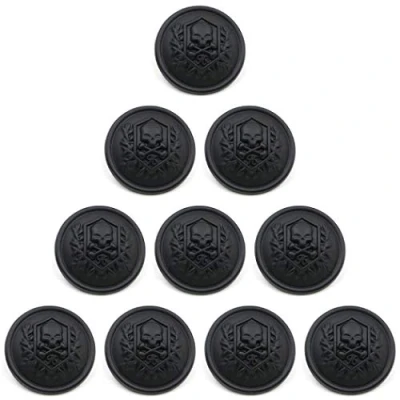 Imagen de ZoTuoART botones de metal con patrones calavera tallada y huesos cruzados, redondos costura, repuesto para abrigos, trajes, cortavientos, color negro, 21 mm, 10 unidades