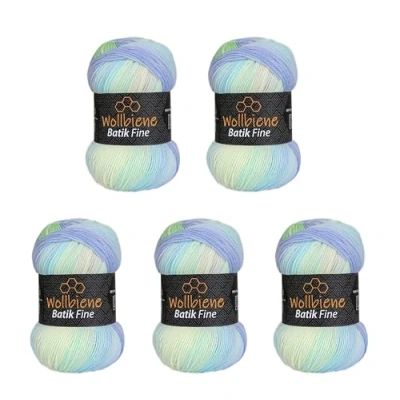 Imagen de Wollbiene Batik Fine 5010 5 ovillos de 100 g, 500 gramos, lana con degradado multicolor, multicolor (5010 azul, verde agua)