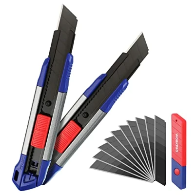 Imagen de WORKPRO 2 Piezas Cúteres Profesionales, Cutter de Cuchillas Separables Estándar con Guía Acero Inoxidable, Cuchillo Gráfico SK5 18 mm, 10 Recambio, Carcasa Aluminio