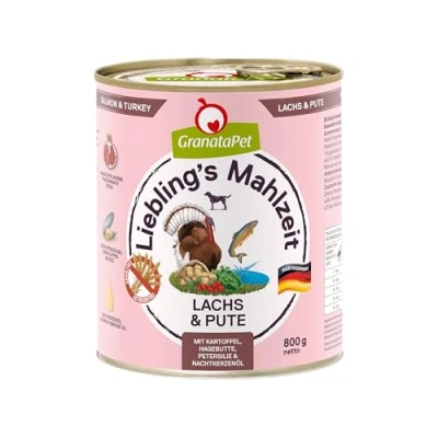 Imagen de GranataPet Liebling&#039;s Mahlzeit Salmón y Pavo, Comida húmeda para Perros, Perros sin Cereales azúcares, pienso Completo, 6 x 800 g