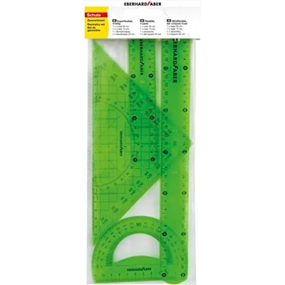 Imagen de Eberhard Faber 570005 Juego de geometría con 2 reglas (de aprox. 15 cm y 30 largo), transportador escuadra 22 largo, plástico, irrompible