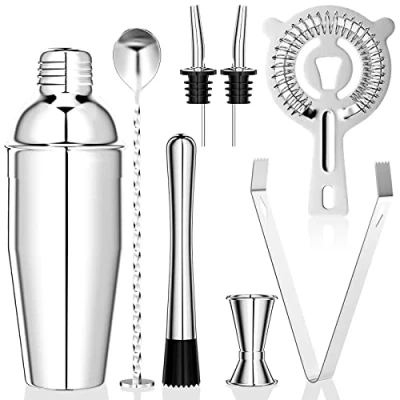 Imagen de Newaner 750ML Coctelera, 8 Piezas Juego de Coctéles Acero Inoxidable, Profesional Barman Herramientas con colador, medidor, Cuchara, vertedor, para Mezclar Bebidas, hogar, Barra, Fiestas (Plata)