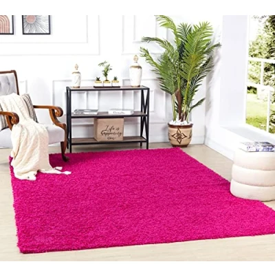 Imagen de Surya Home Alfombra lanuda Moderna para Sala de Estar, Comedor, Suave y Dormitorio, Abstracta esponjosa, Pelo Felpa fácil Cuidado, Grande, 120 x 170 cm, Rosa