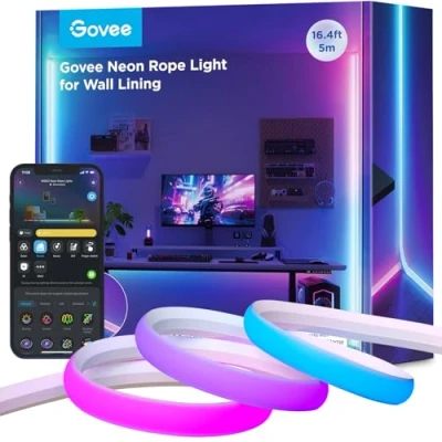 Imagen de Govee Neon Tira LED para Cenefa, 5m RGBIC Tiras de Luz Líneas y Esquinas Pared, Compatible con Matter, Sinc Música, Cortable, Luces Sala estar, Juegos, Dormitorio