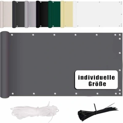 Imagen de MENGH Pantalla para Balcón Protección 100x700cm, Privacidad de y Pantallas Protectoras, Resistente al Viento, con Cuerda Nylon Bridas, Ideal Balcón, Jardín, Piscina Gris