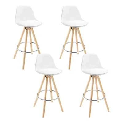 Imagen de WOLTU 4 x Taburete de Bar con Respaldo, Marco Madera Maciza Imitación Cuero, para Cocina, Bar, Paquete Unidades, Blanco, BH45ws