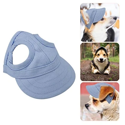 Imagen de Pssopp Gorra Perro Mascota Deportes de béisbol Exterior Sunbonnet Sol Moda Raya Ajustable Sombrero Viaje Verano con Orificios (M Azul)