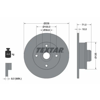 Imagen de TEXTAR PRO 92041803 Disco de freno 226 10 04/04 100 macizo revestido sin perno sujeción rueda, con buje rueda VOLKSWAGEN: GOLF 3, 2