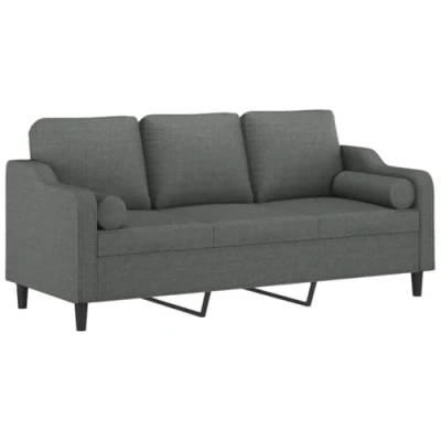 Imagen de vidaXL Sofá de 3 Plazas con Cojines, Asiento Respaldo Reposabrazos, Tapizado Televisión, para Salón, Tela Gris Oscuro