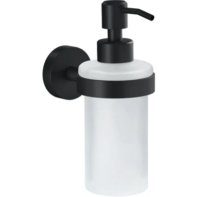 Imagen de tesa® MOON BLACK Dispensador de Jabón Vidrio Satinado con Estilo Industrial o Moderno Autoadhesivo, Sin Taladro Capacidad 200 ml 171 mm x 70 119 Negro Mate