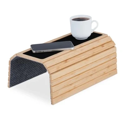 Imagen de Relaxdays Natural Bandeja para Reposabrazos de Sillón, Bambú, Tableta Apoyabrazos Sofá, 42 x 34 cm, Refrigerios