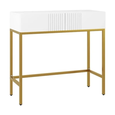 Imagen de HOMCOM Mesa Consola Moderna de Entrada con 2 Cajones y Patas Acero Antivuelco Mueble Recibidor para Salón Pasillo 80x31,5x75 cm Blanco