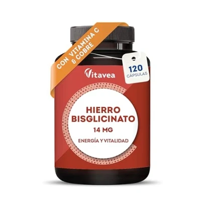 Imagen de Hierro Bisglicinato 14 mg + Vitamina C Alta Absorción, Reduce el Cansancio, Refuerza Sistema Inmunológico Con Cobre 120 Cápsulas Veganas Vitavea
