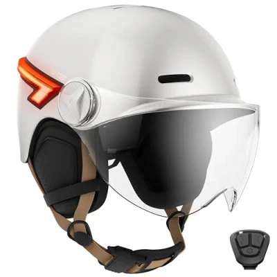 Imagen de CASR Casco Glow, de protección LED para Movilidad Urbana con certificación EPI, Crema, Talla M, Visera Trasparente y Desmontable, Intermitentes, Mando a Distancia Universal, tamaño