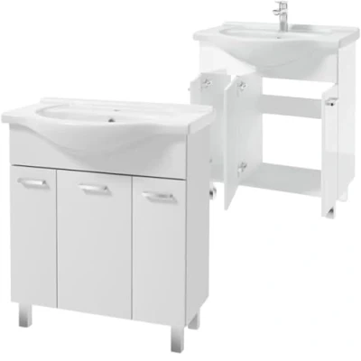 Imagen de Deftrans Domodomo Armario de baño con Lavabo, 82 x 75 33 cm, cerámica Blanco, pie para (Blanco cm)